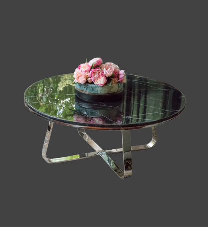 Belen Polished Stainless Steel Coffee Table with Black Marble Top (Pick up only)