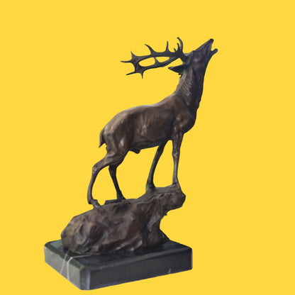 Art Elk Stag Buck Deer Hunter Bronze Marble Base Sculpture