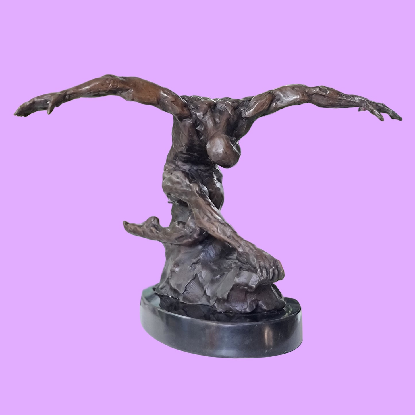  Bronze Sculpture Athletic Male Yoga Exercise on Marble Base