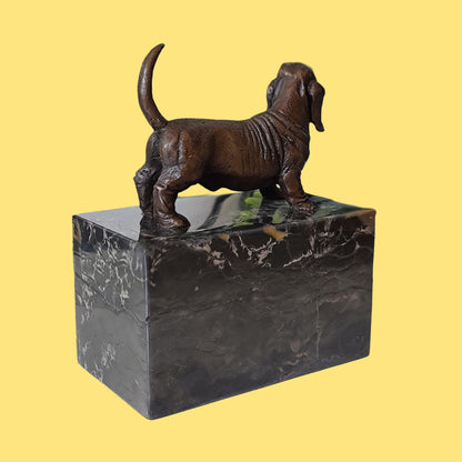 Duchshunt Dog Figurine Bronze Sculpture On Marble Base