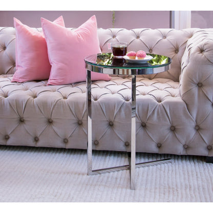 Zara Mirror Polished Stainless Steel Side Table with Black Tempered Glass