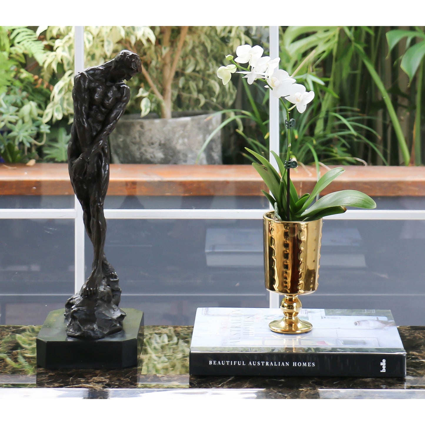 Small Decorative Footed Gold Ceramic Vase