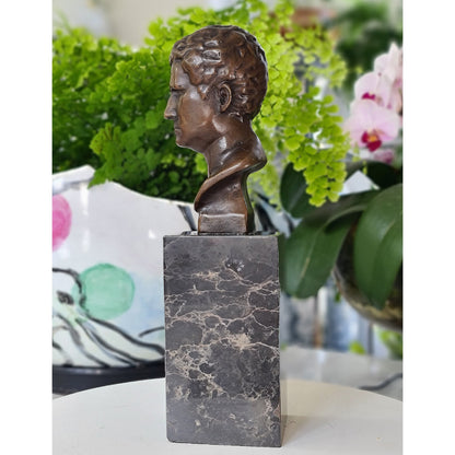 Bronze Sculpture Of Augustus Bust On Marble Base