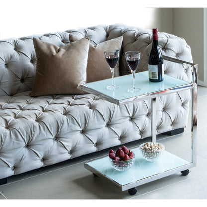 Jamie Stainless Steel Side Table/Trolley with White Tempered Glass