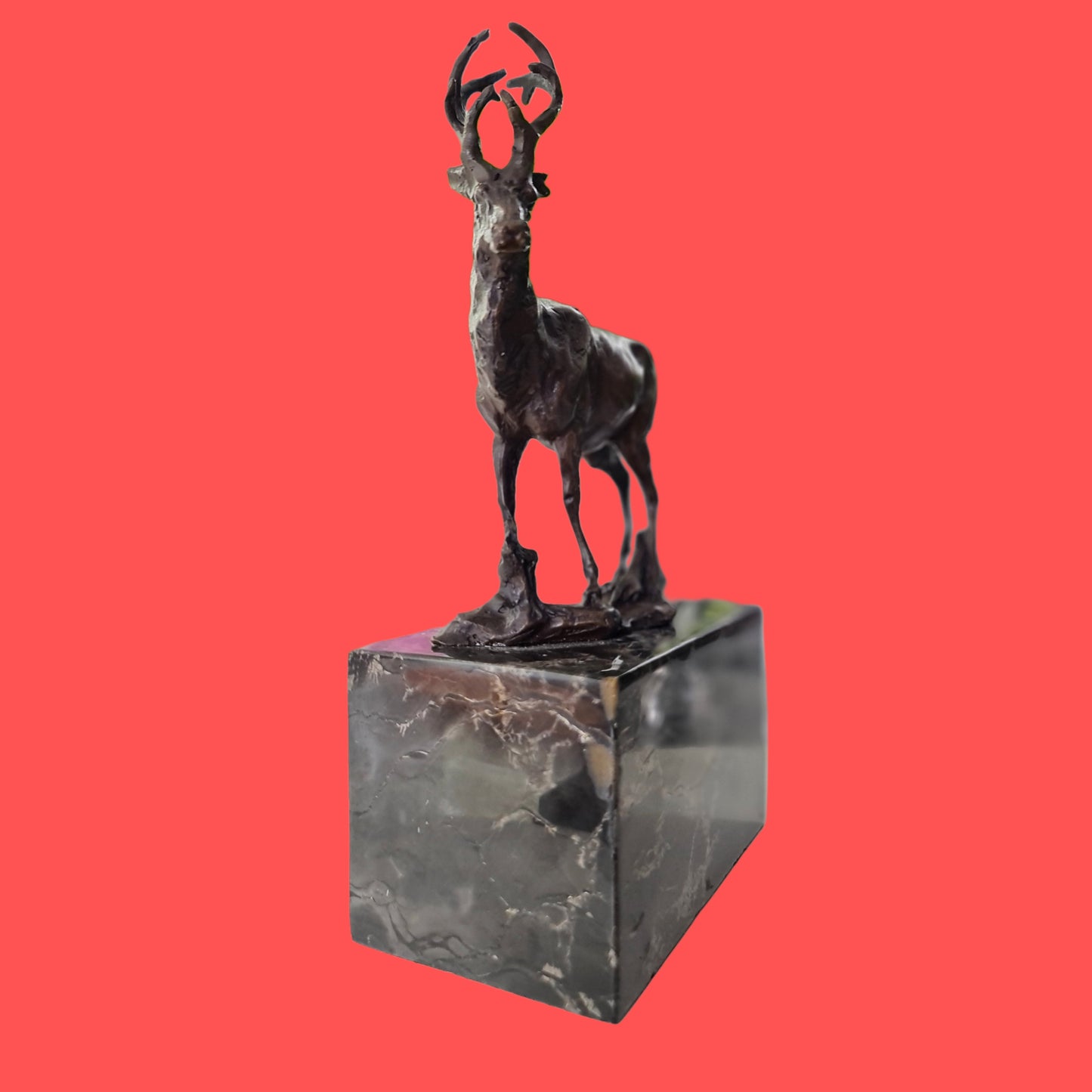 Art Deco Elk Deer Sculpture on Marble Base, Art,  Gift, Bookend