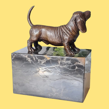 Duchshunt Dog Figurine Bronze Sculpture On Marble Base