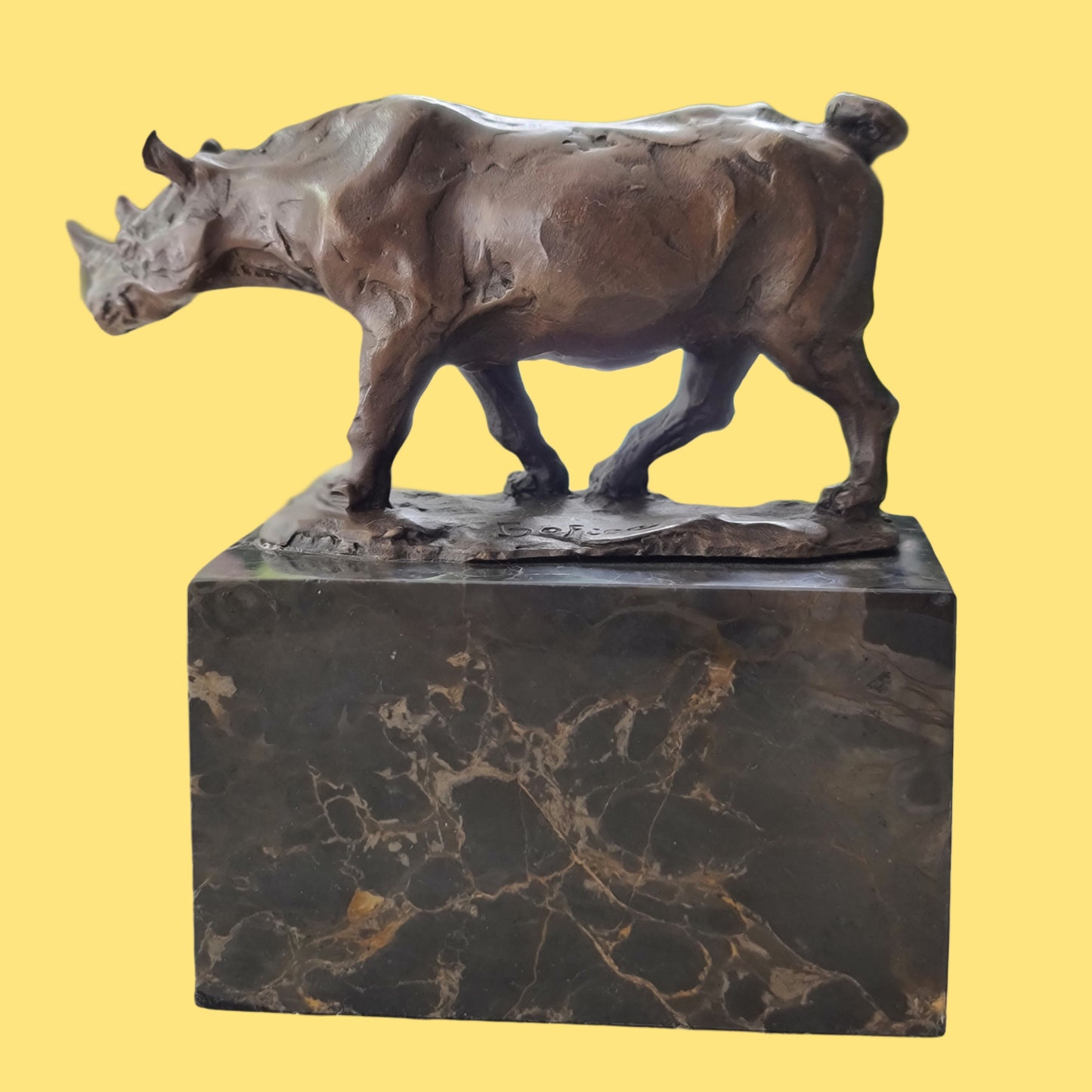 Rhinoceros Rhino Bronze Sculpture Art Deco Style Gift on Marble