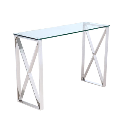 Tara Polished Stainless Steel Console with Clear Glass Top