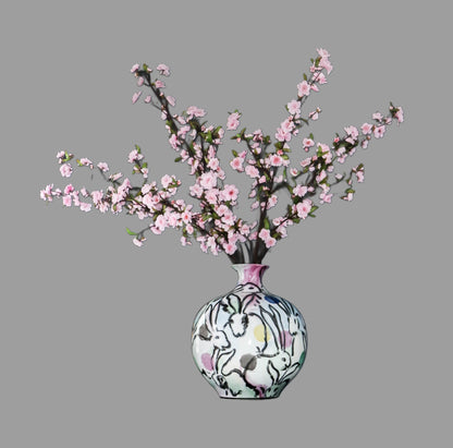 Large Hand Painted Vase Rabbits Grazing