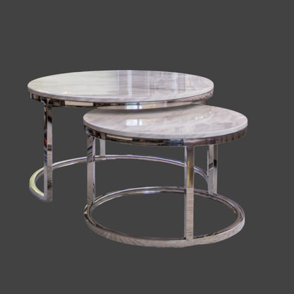 Edgar Mirror Polished Stainless Steel Table with White Marble Top