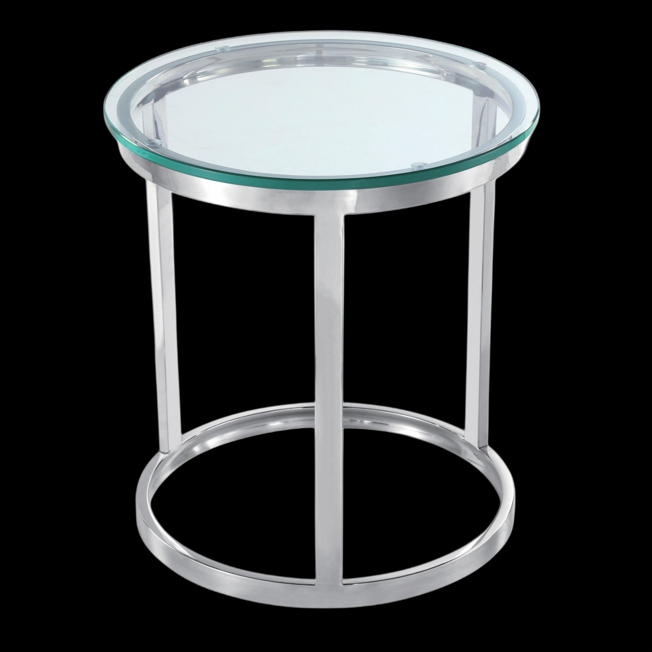 Tela Polished Stainless Steel Side Table with White or Clear Tempered Glass Top