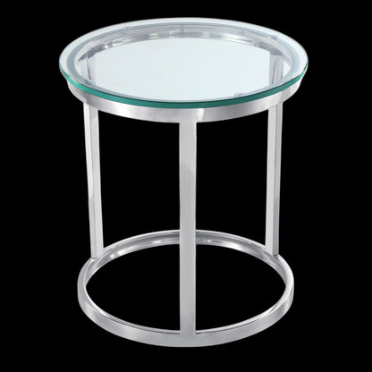 Tela Polished Stainless Steel Side Table with White or Clear Tempered Glass Top