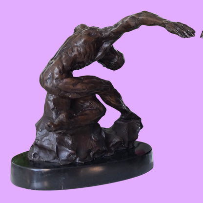  Bronze Sculpture Athletic Male Yoga Exercise on Marble Base