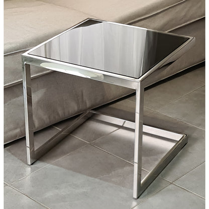 Malie Polished Stainless Steel Sid Table with Black Tempered Glass