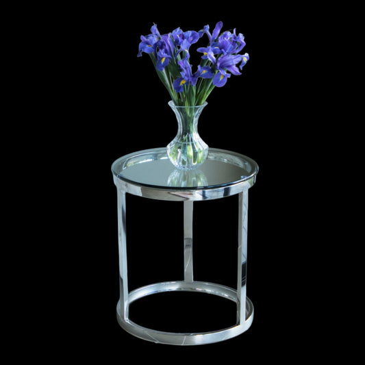 Tela Polished Stainless Steel Side Table with White or Clear Tempered Glass Top