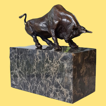  Bronze Statue Bull Fighting Sculpture on Marble Base