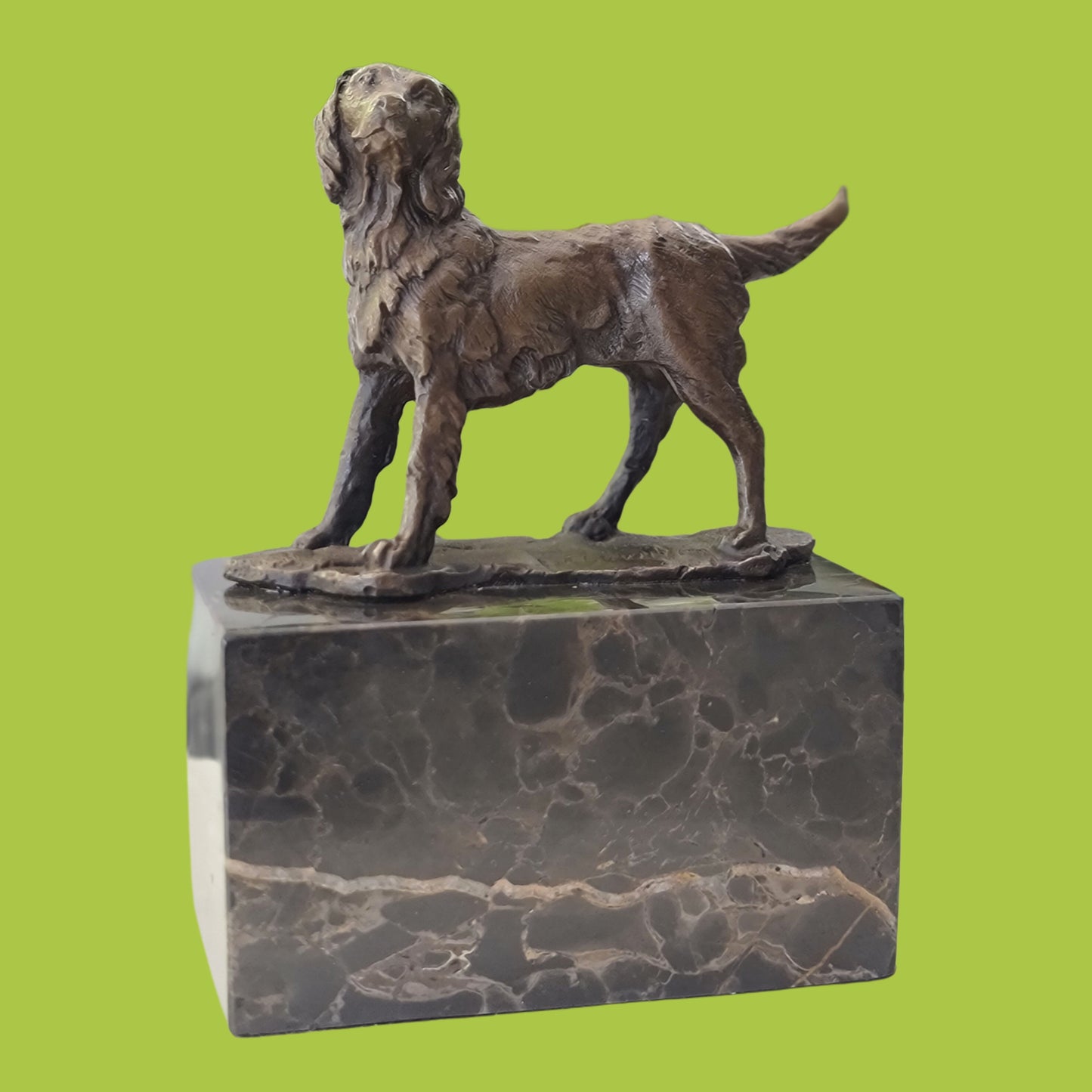 Spaniel Dog Solid Bronze Sculpture on Marble Base