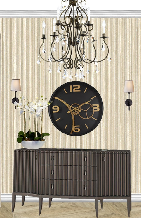 59 Cm Gold & Black Chumming Process Moving Gear Wall clock