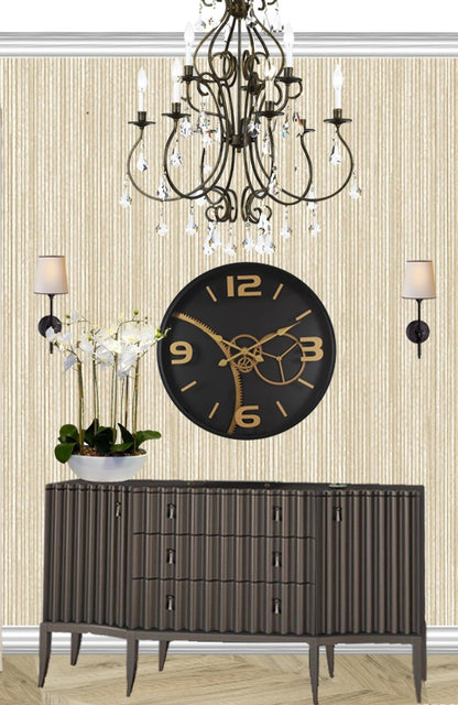 59 Cm Gold & Black Chumming Process Moving Gear Wall clock