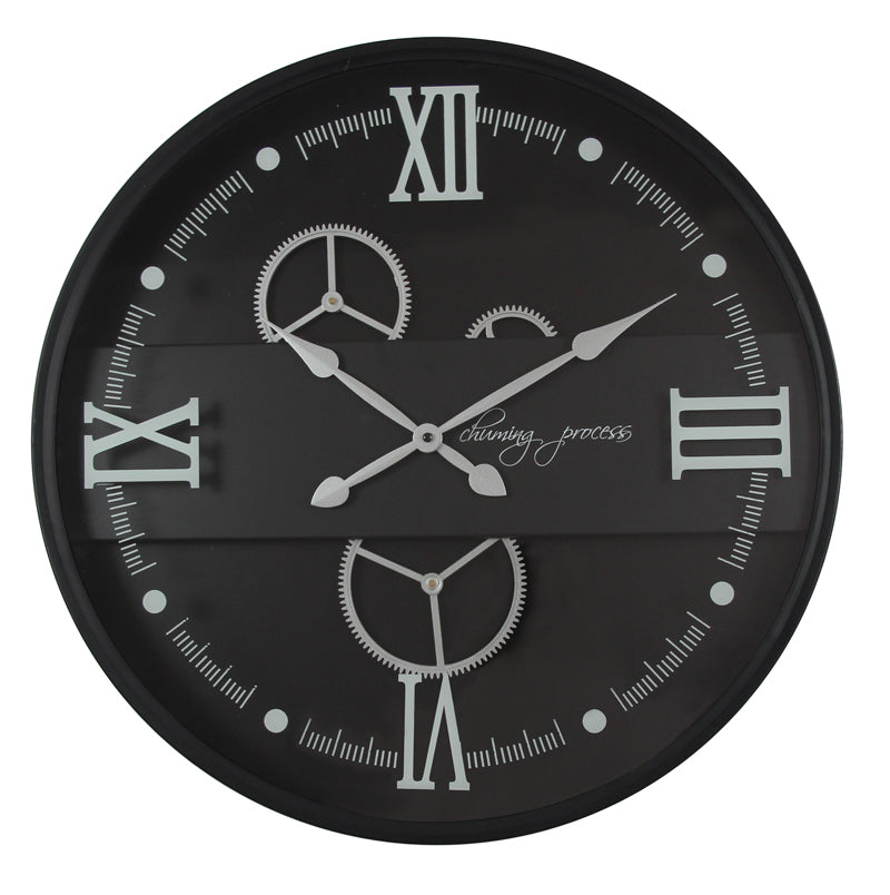 59 Cm Black & White Chuming Process Moving Gear Wall Clock