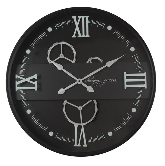 59 Cm Black & White Chuming Process Moving Gear Wall Clock