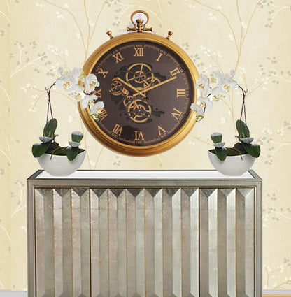 62 Cm Roman Numeral Vintage Gold Moving Gear Wall Clock