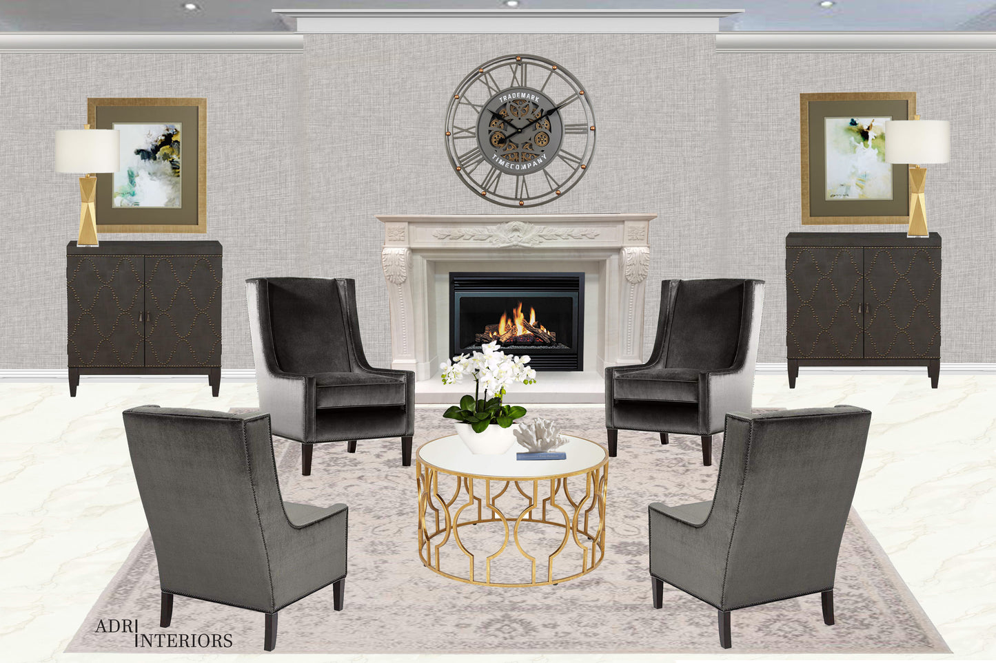 TRADEMARK 60.5  Cm Grey & Gold Roman Numeral Moving Gear Wall Clock