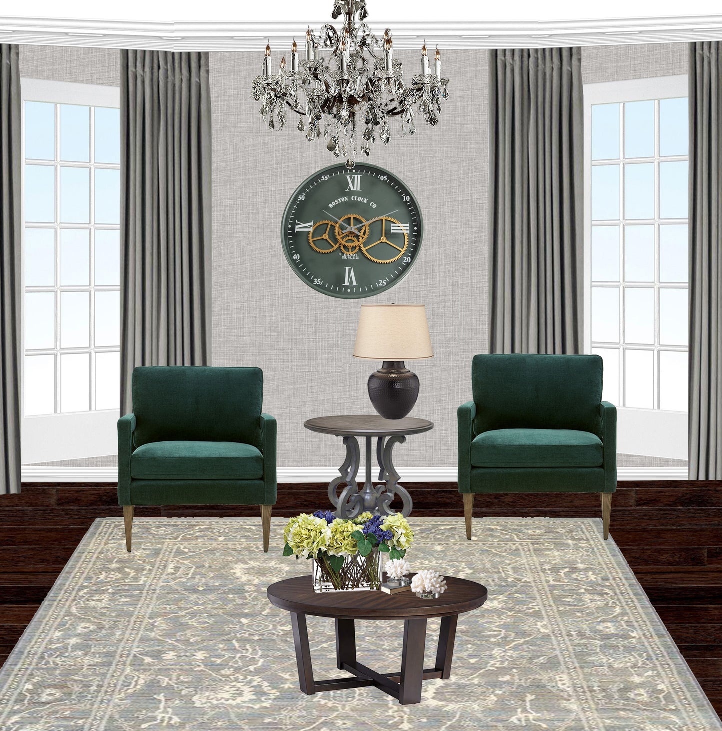 Boston CC 40 Cm Roman Numeral Moving Gear Wall Clock