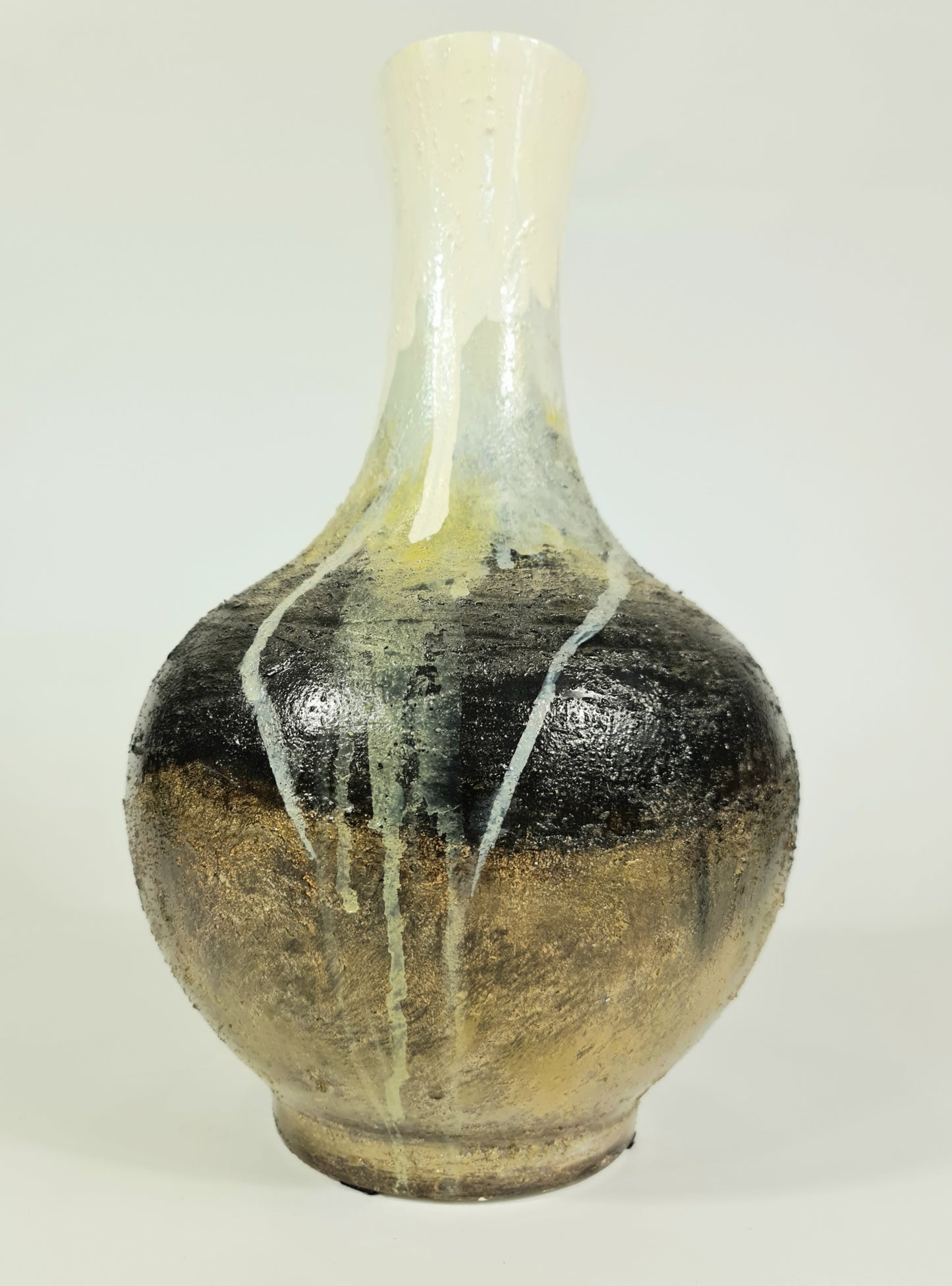 Textured Tydria Hand Painted/ Handmade Ceramic  Vase: Pastel Ice, Brown Rust