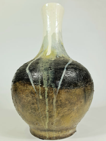 Textured Tydria Hand Painted/ Handmade Ceramic  Vase: Pastel Ice, Brown Rust