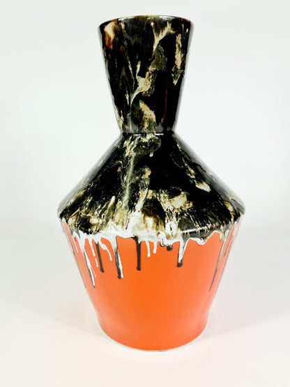 Large Textured Vintage Black And Orange Vase, Drip Painting (70% OFF)