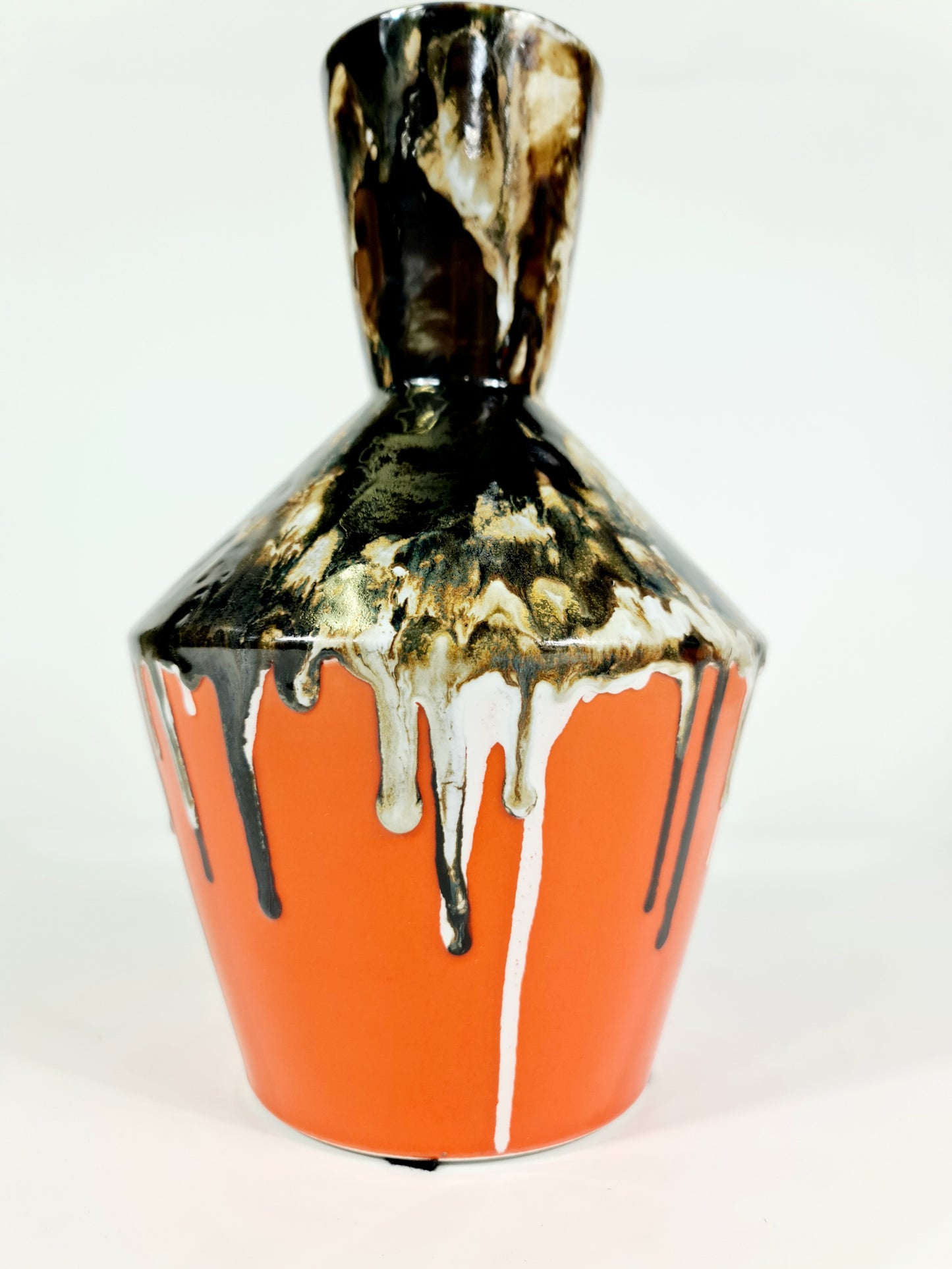 Large Textured Vintage Black And Orange Vase, Drip Painting (70% OFF)