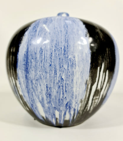 Round Vintage Vase: Black And Blue Drip Painting (70% OFF)