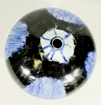 Round Vintage Vase: Black And Blue Drip Painting (70% OFF)