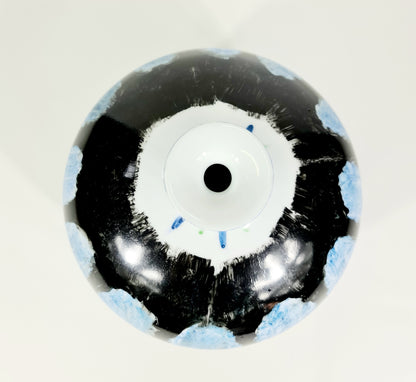 Vintage Handpainted Round Vase With Open Mouth :Black And Light Blue (70% OFF)