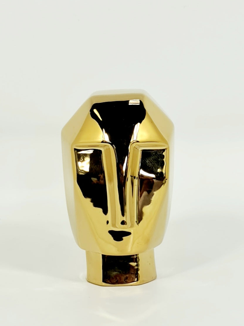 Geometric Face Sculpture: Sunset Gold