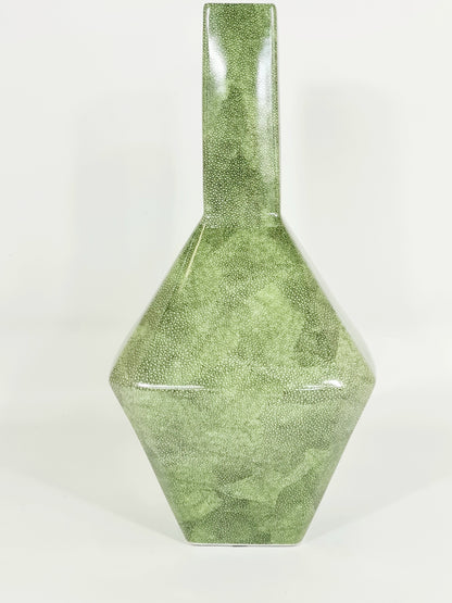 Large Geometric Green Shagreen Vase