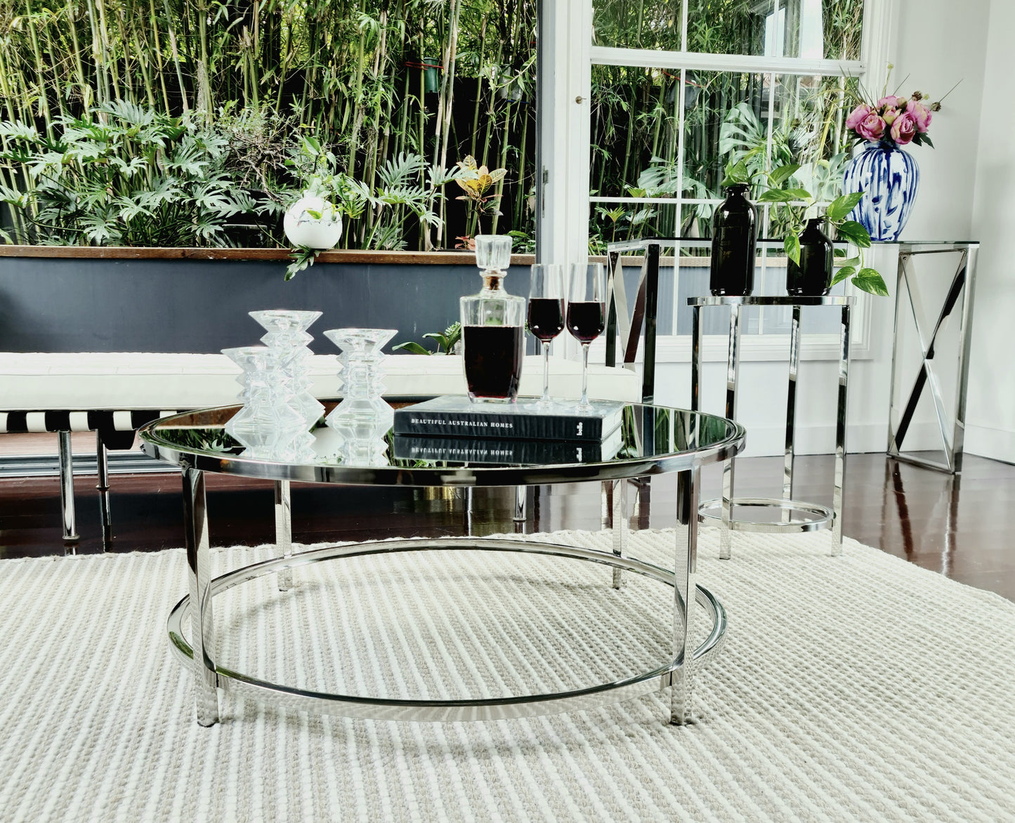 Dyako Mirror polished Stainless Steel Coffee Table with Mirror Top(pick up only)