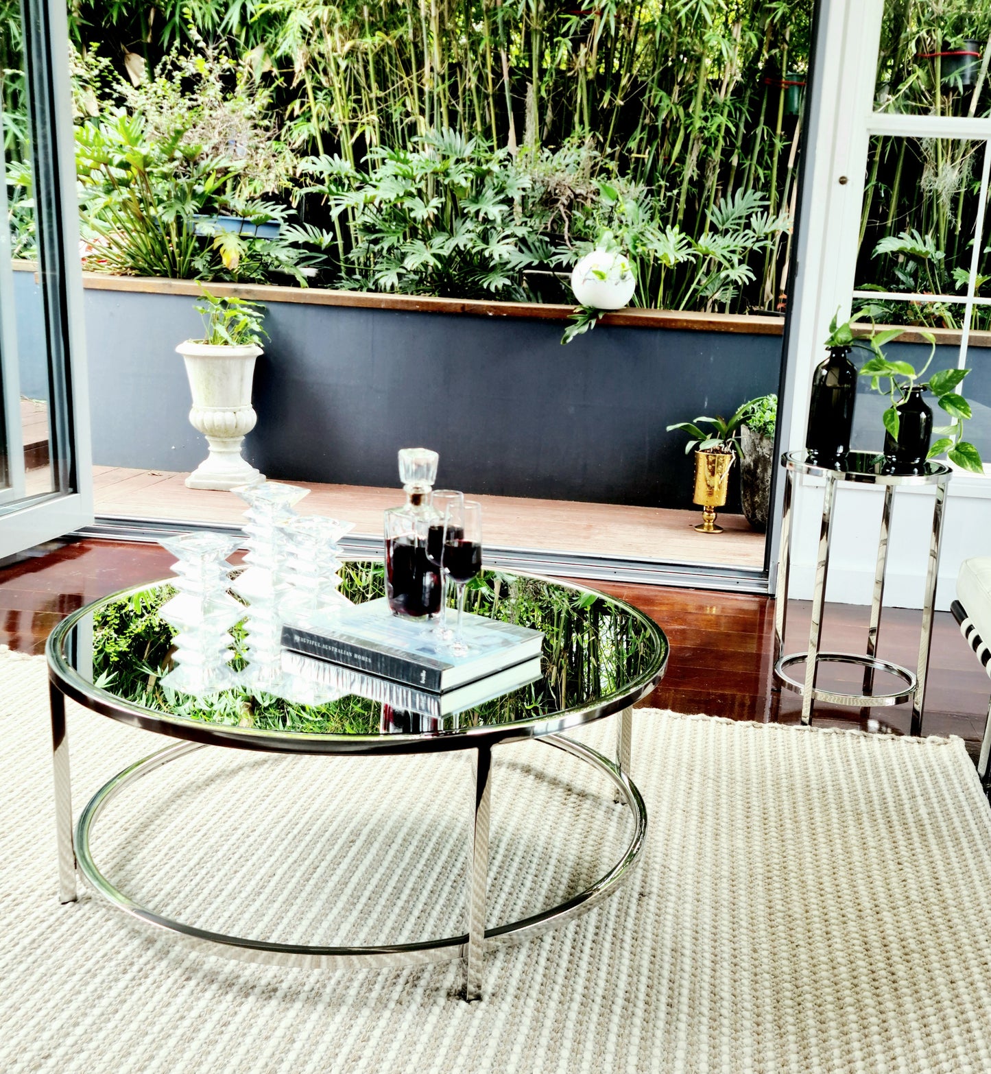 Dyako Mirror polished Stainless Steel Coffee Table with Mirror Top(pick up only)