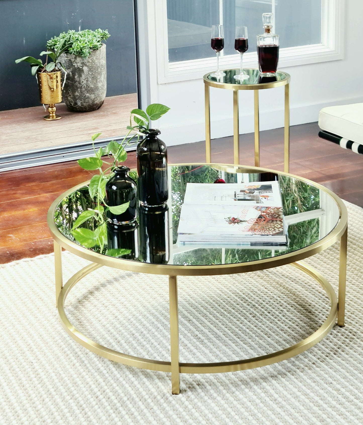 Dyako Gold Stainless Steel Coffee Table with Mirror Top (Pick up only)