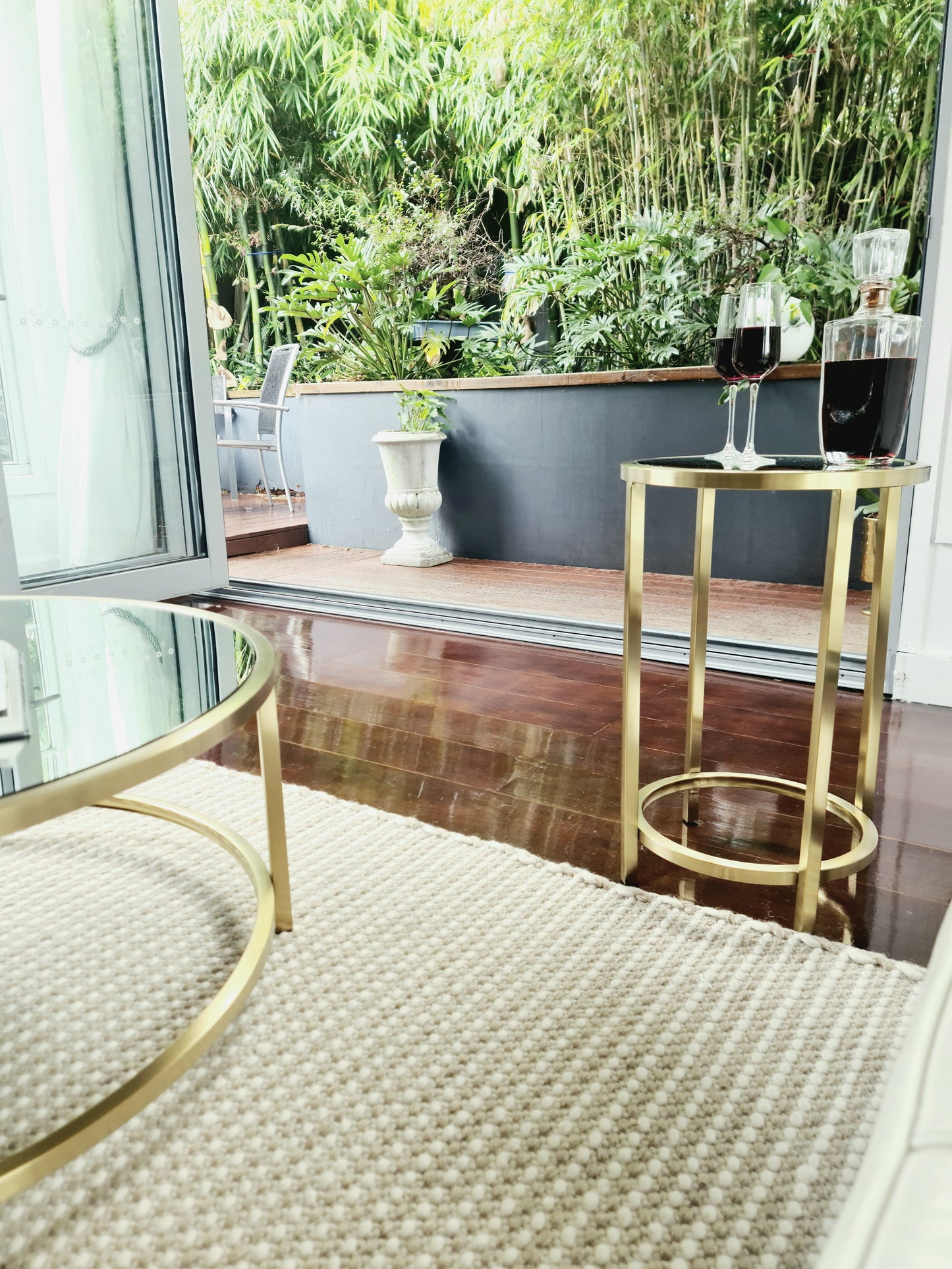 Dyako Gold Stainless Steel Side Table with Mirror Top