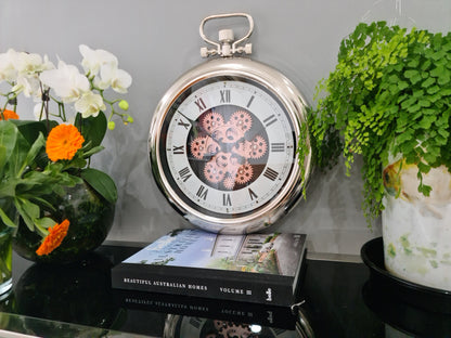 Roman Numeral 50 Cm Stainless Steel Exposed oval Gear Moving Clock