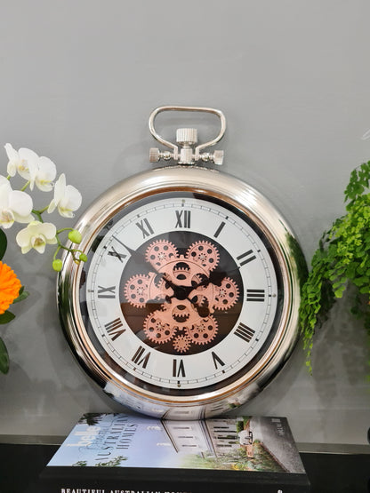 Roman Numeral 50 Cm Stainless Steel Exposed oval Gear Moving Clock