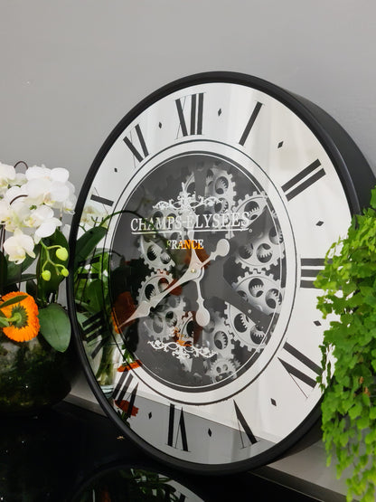 Champs-Elysees 59.9 Cm Mirror Moving Gear Wall Clock