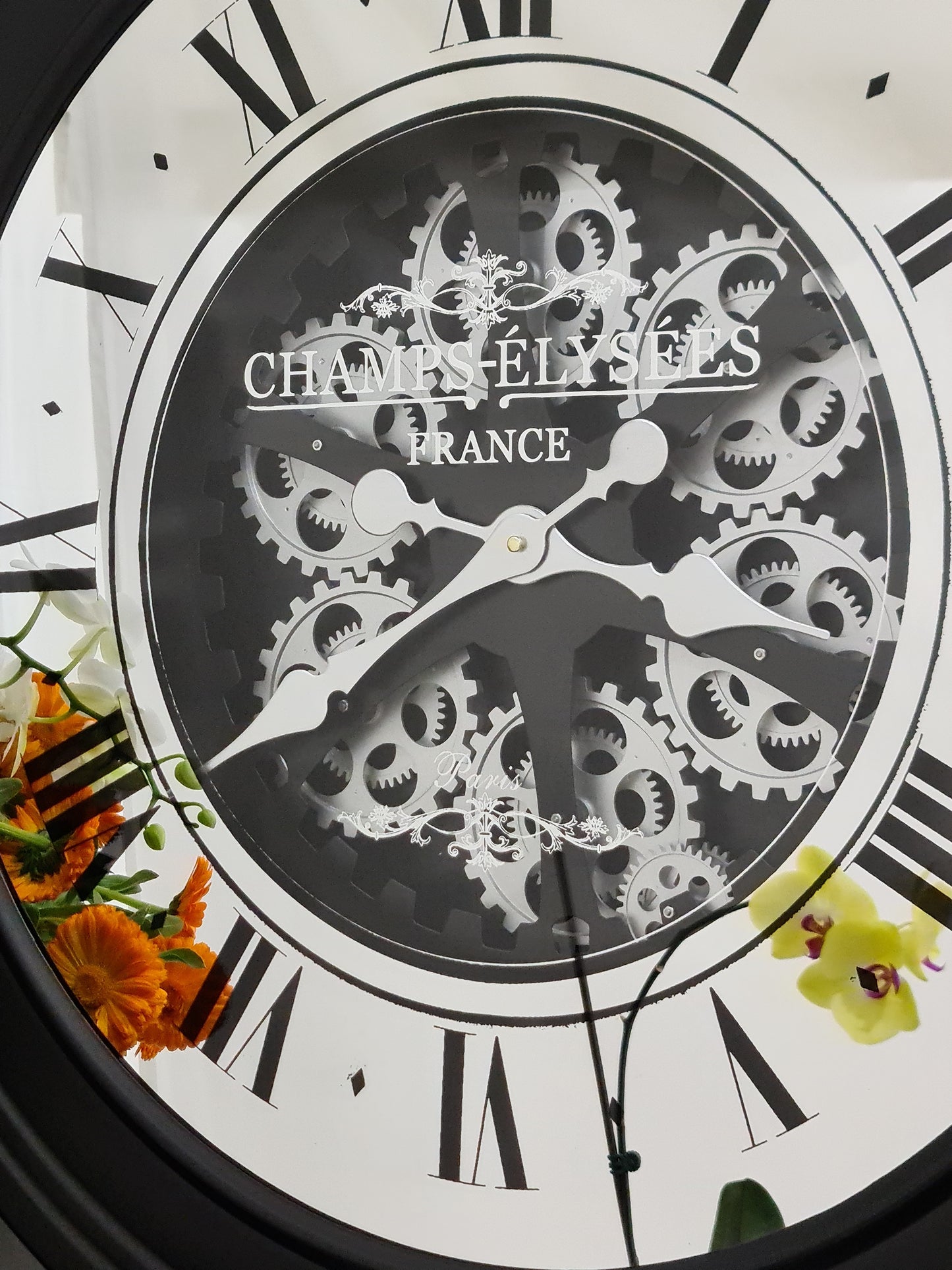 X large 80 Cm Champs-Elysees  Mirror Moving Gear Wall Clock (display item)