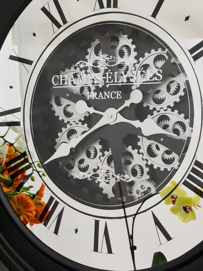 X large 80 Cm Champs-Elysees  Mirror Moving Gear Wall Clock (display item)
