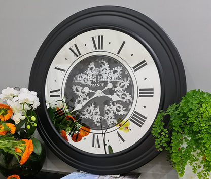 X large 80 Cm Champs-Elysees  Mirror Moving Gear Wall Clock (display item)
