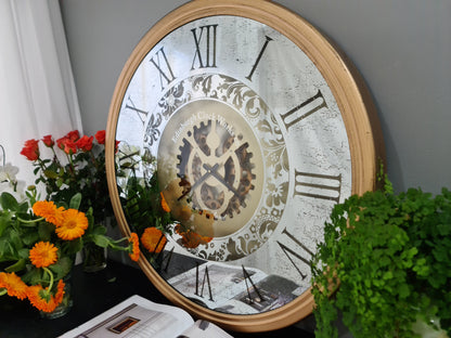 X Large 80 Cm Edinburgh Mirror Moving Gear Wall clock