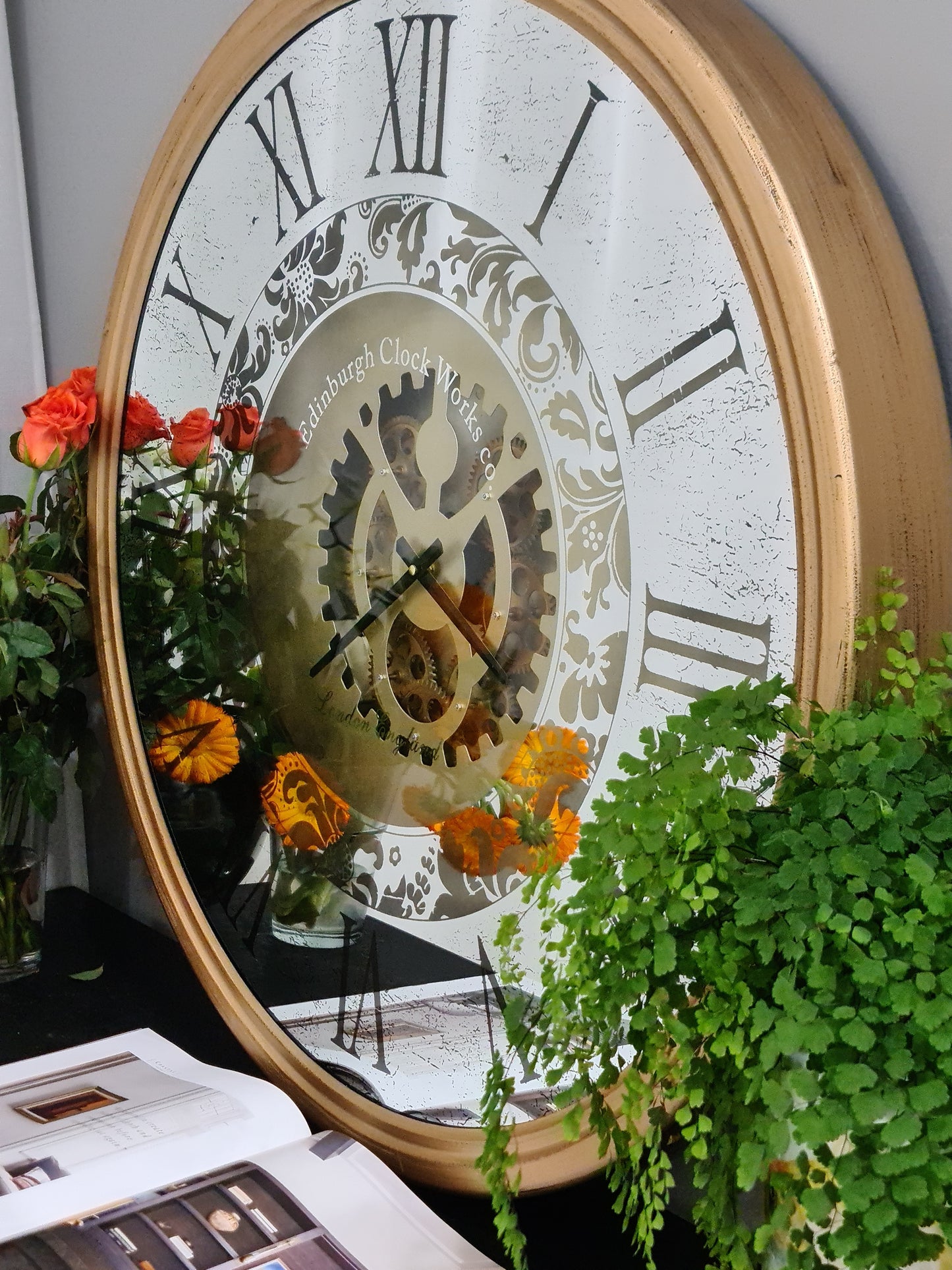 X Large 80 Cm Edinburgh Mirror Moving Gear Wall clock