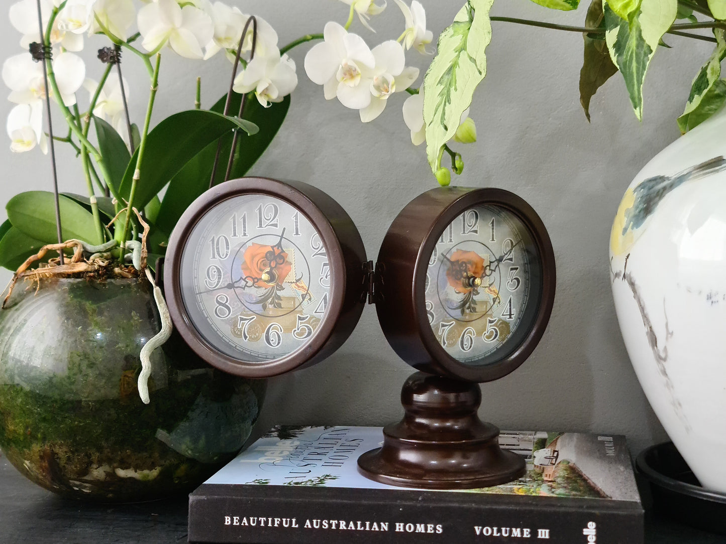 Brown Mantel 23.6 Cm Double Side Table Clock